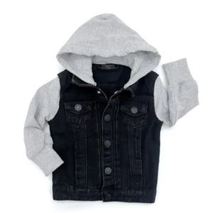 NWOT! Little Bipsy Hooded Denim Jacket Black/Gray 4/5T